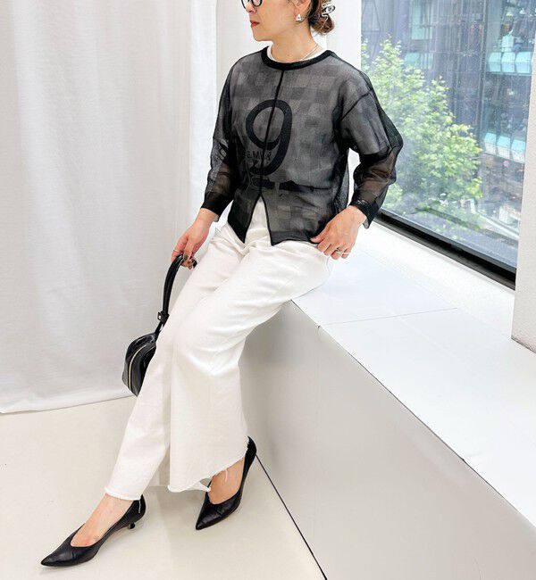 Rie Miller「《手洗い可能》シアーブロックチェック2WAYクルーネックカーディガン」|カーディガン|