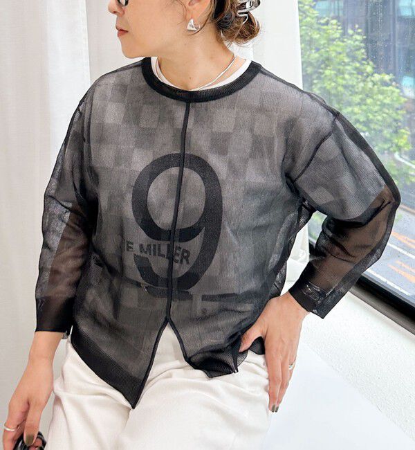 Rie Miller「《手洗い可能》シアーブロックチェック2WAYクルーネックカーディガン」|カーディガン|