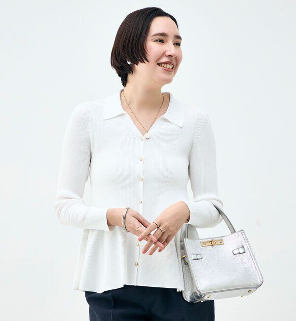NOLLEY'S sophi「《手洗い可能》リブフレアスキッパーポロ襟カーディガン」|カーディガン|