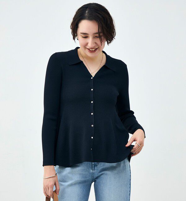 NOLLEY'S sophi「《手洗い可能》リブフレアスキッパーポロ襟カーディガン」|カーディガン|