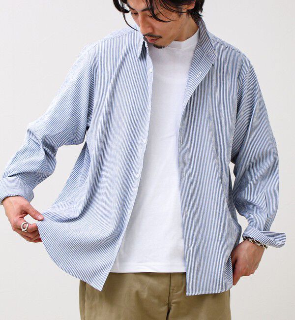 GLOSTER「【清涼感のある表情】ストライプレギュラーカラーシャツ」|シャツ・ブラウス|