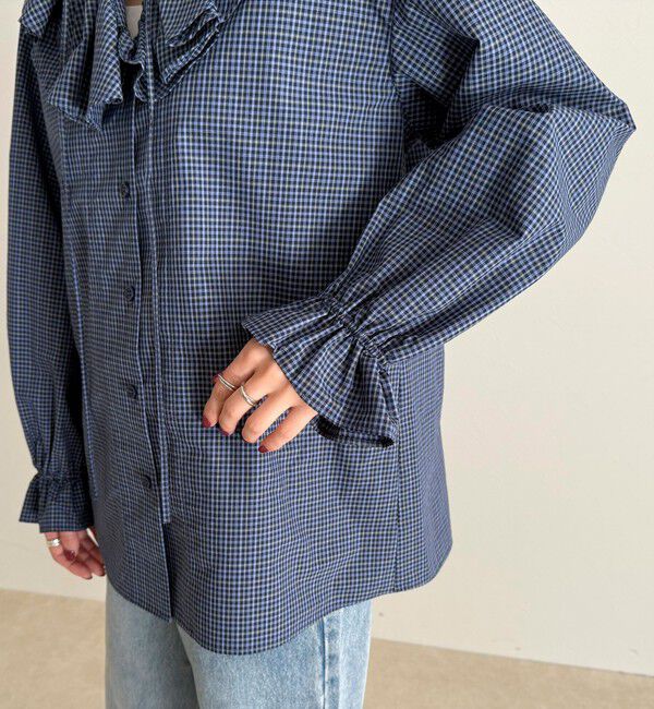 fredy emue「チェックフリルカラーブラウス」|シャツ・ブラウス|