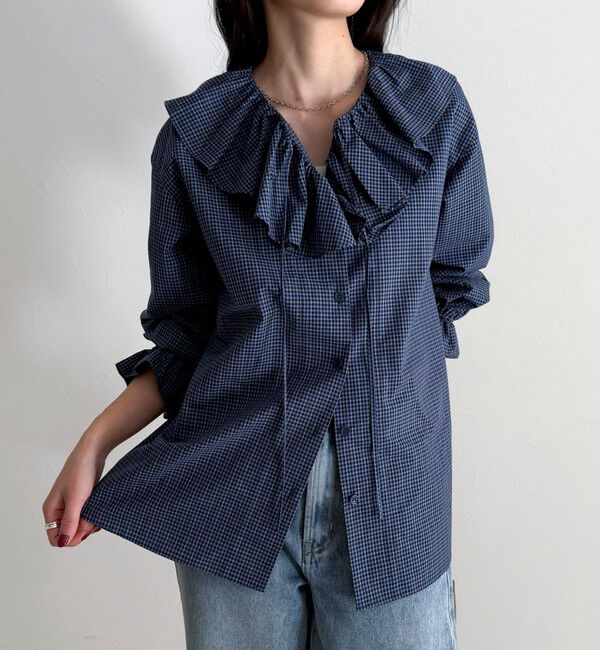 fredy emue「チェックフリルカラーブラウス」|シャツ・ブラウス|