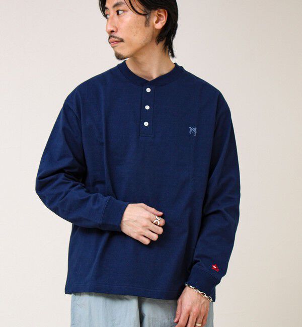 GLOSTER「【BOY刺繍】裏グラデーション ヘンリーネック ロンT」|Tシャツ・カットソー|ネイビー