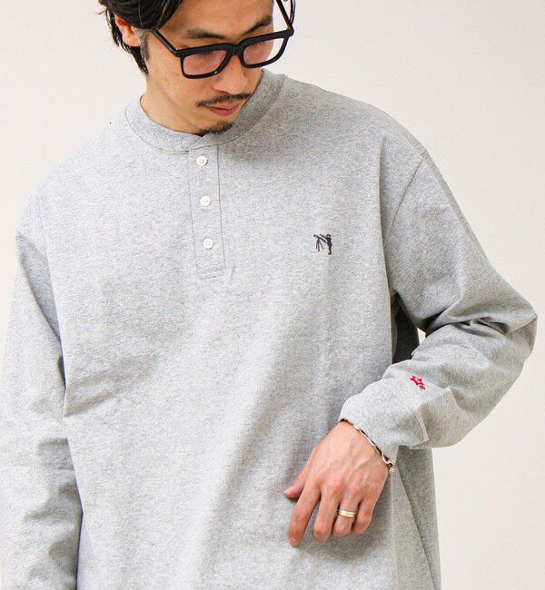 GLOSTER「【BOY刺繍】裏グラデーション ヘンリーネック ロンT」|Tシャツ・カットソー|ライトグレー