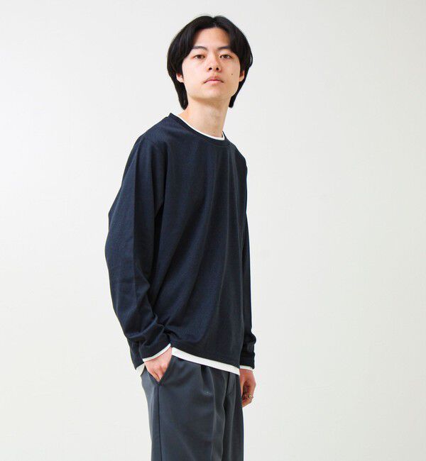 GLOSTER「メランジ微起毛スムース フェイクレイヤード ロンT」|Tシャツ・カットソー|