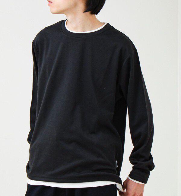 GLOSTER「メランジ微起毛スムース フェイクレイヤード ロンT」|Tシャツ・カットソー|ブラック