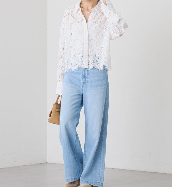  「【女性らしい抜け感】レースクロップドシャツ」|シャツ・ブラウス|