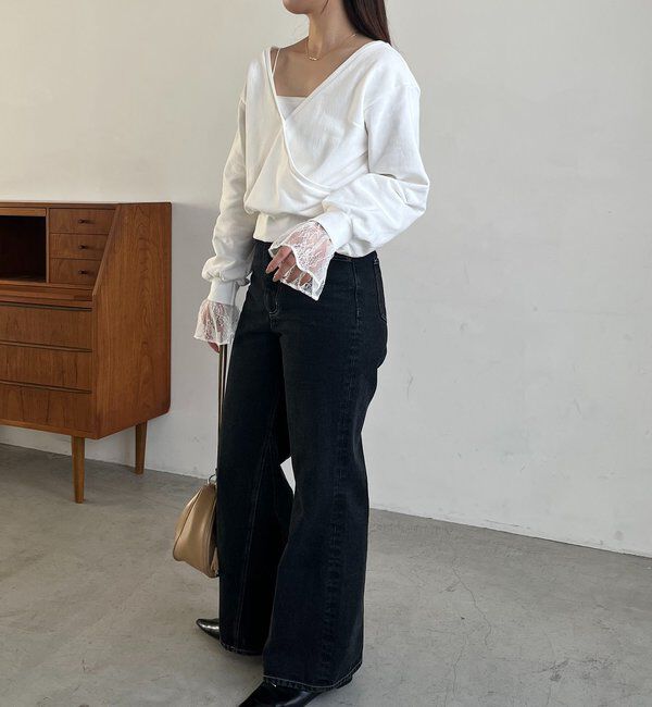  「【前後2WAY】カシュクール袖レーススウェット」|Tシャツ・カットソー|