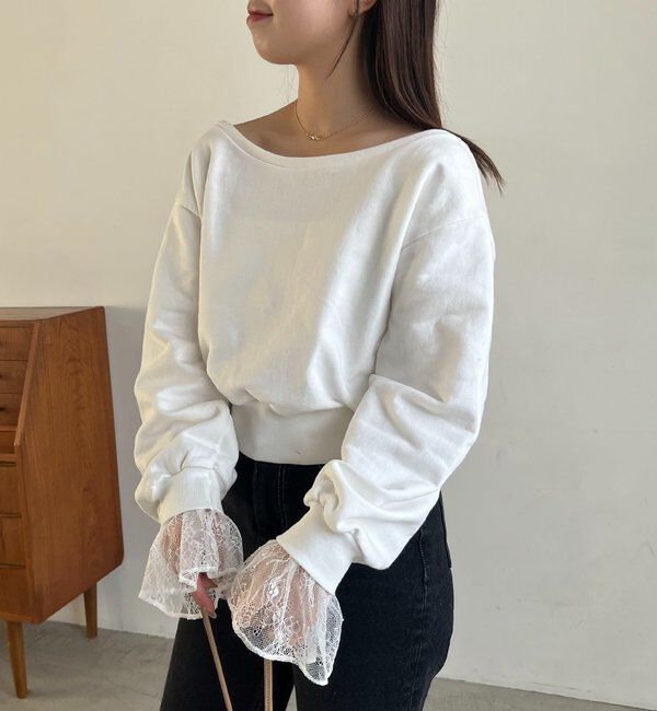  「【前後2WAY】カシュクール袖レーススウェット」|Tシャツ・カットソー|
