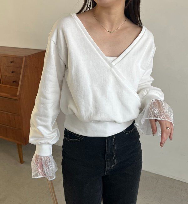  「【前後2WAY】カシュクール袖レーススウェット」|Tシャツ・カットソー|