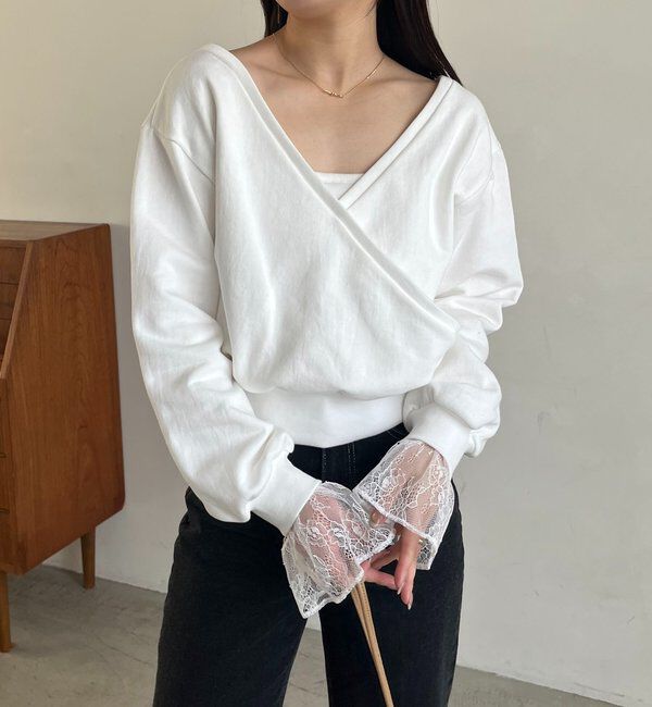  「【前後2WAY】カシュクール袖レーススウェット」|Tシャツ・カットソー|