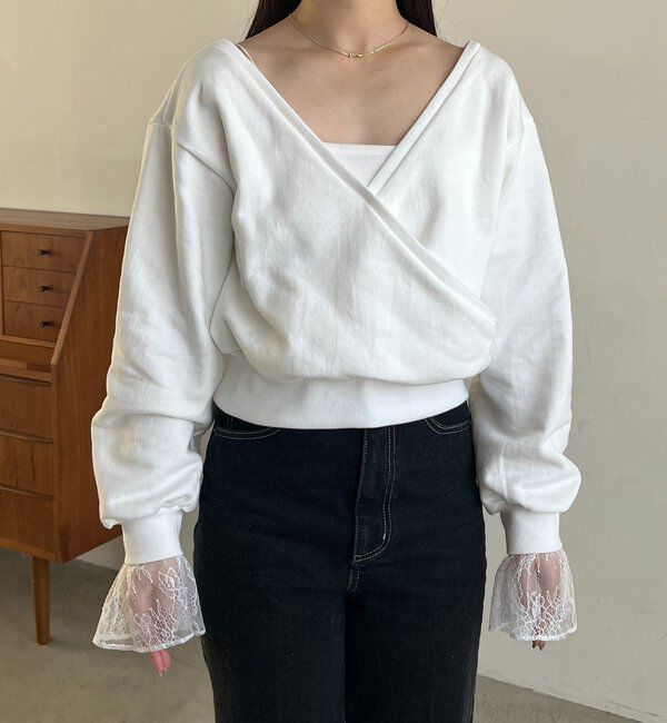  「【前後2WAY】カシュクール袖レーススウェット」|Tシャツ・カットソー|