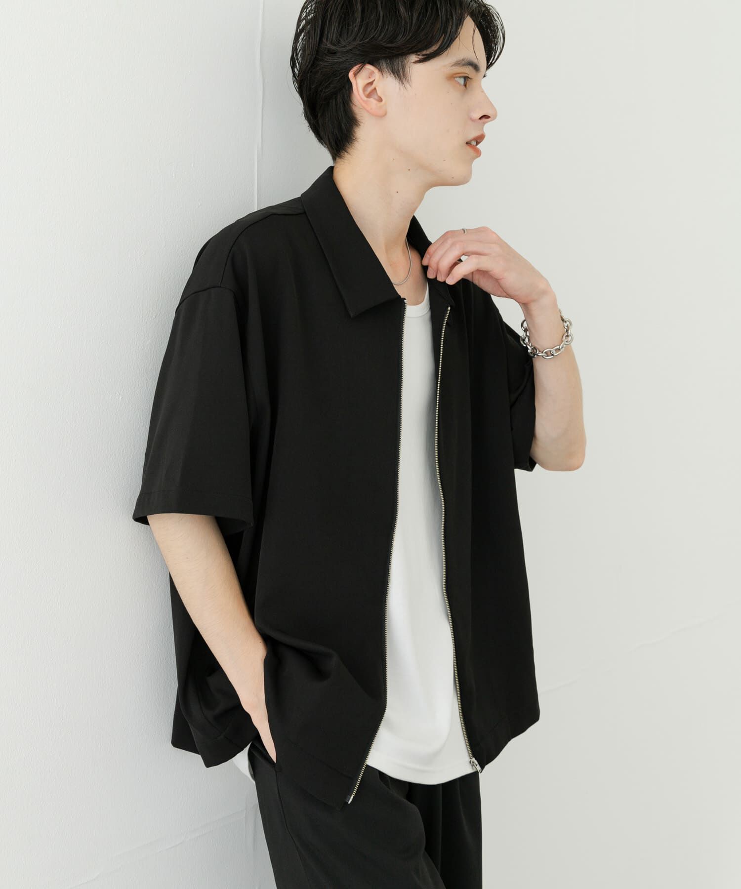 SENSE OF PLACE by URBAN RESEARCH「ZIPショートスリーブルーズシャツ」|シャツ・ブラウス|ブラック