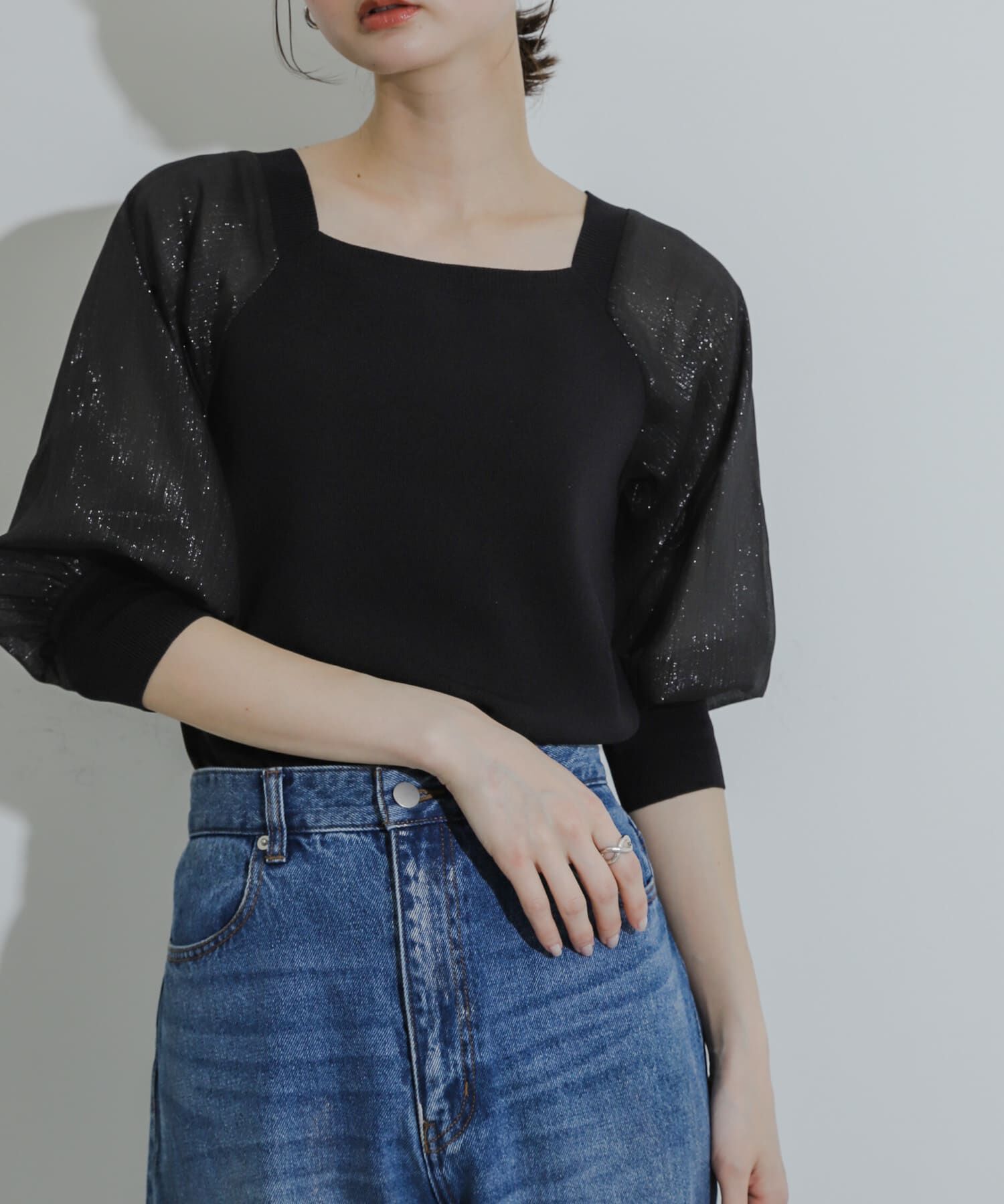 SENSE OF PLACE by URBAN RESEARCH「シアーボリュームスリーブセーター(5分袖)」|ニット・セーター|