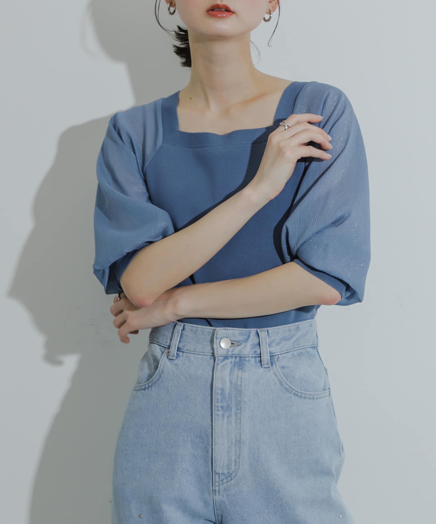 SENSE OF PLACE by URBAN RESEARCH「シアーボリュームスリーブセーター(5分袖)」|ニット・セーター|