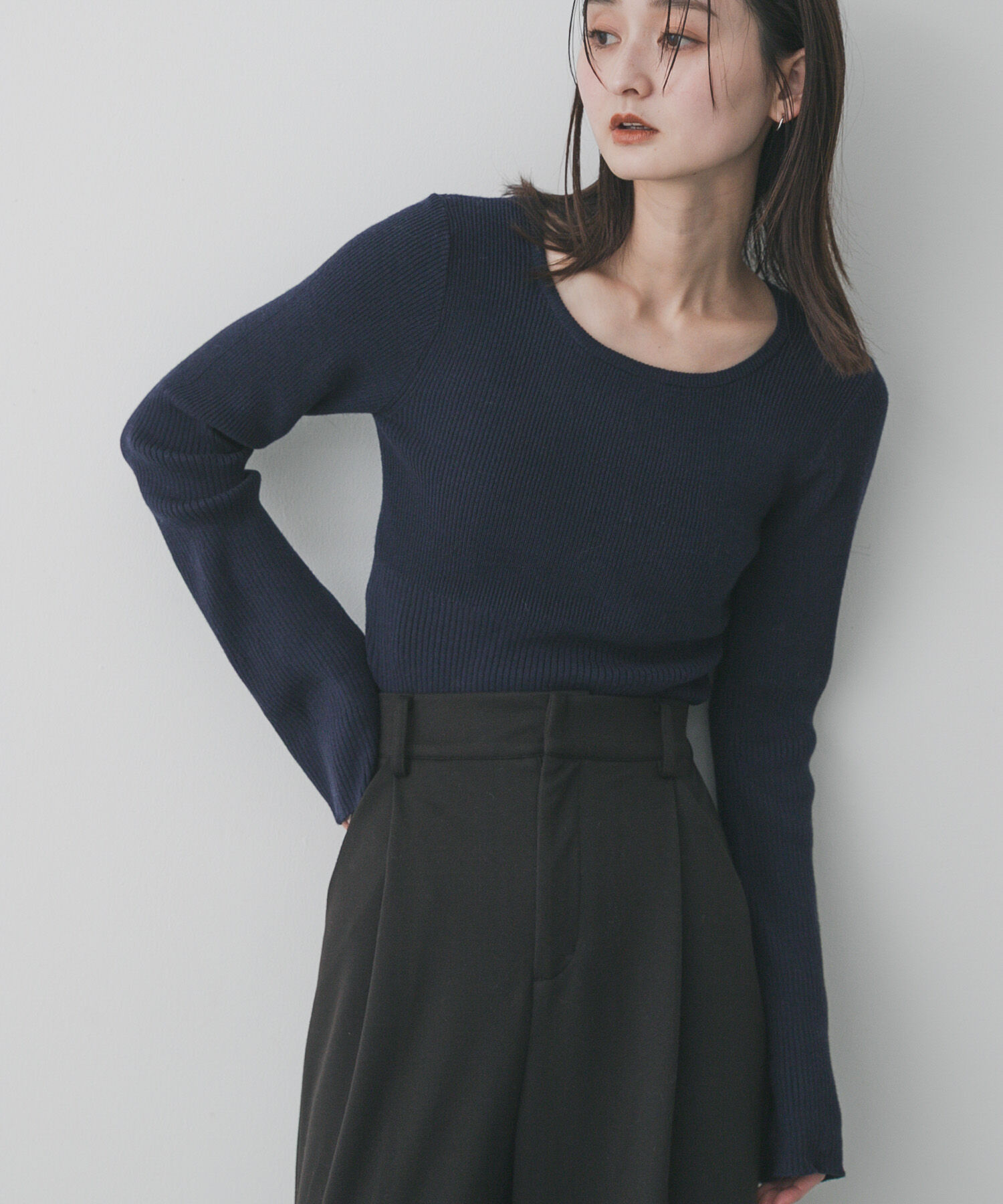 SENSE OF PLACE by URBAN RESEARCH「『WEB限定』2WAYストレッチラウンドネックセーター」|ニット・セーター|ネイビー