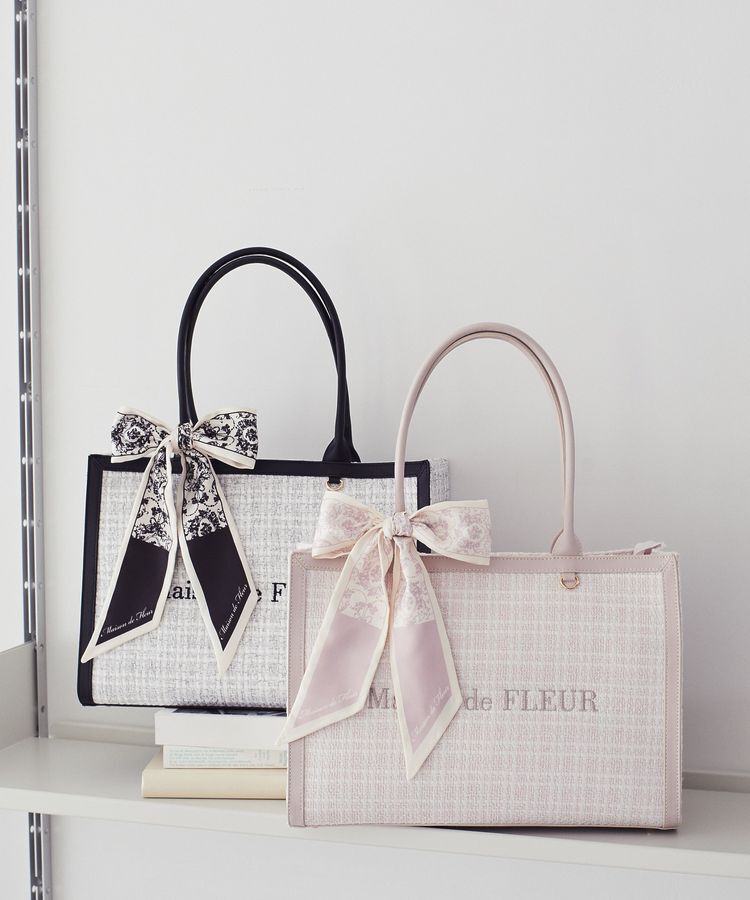 Maison de FLEUR「スカーフ付きツイードスクエアトートバッグ」|ハンドバッグ|