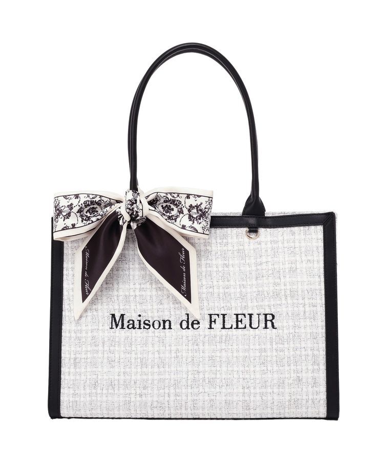 Maison de FLEUR「スカーフ付きツイードスクエアトートバッグ」|ハンドバッグ|