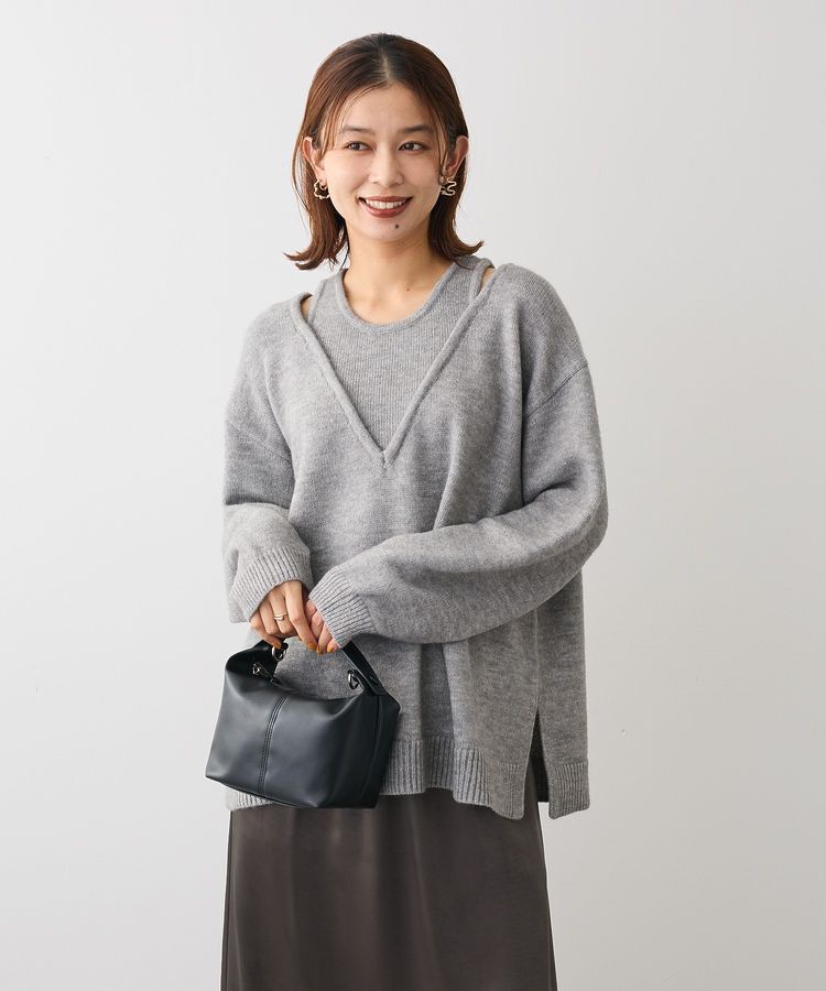 Green Parks「フェイクレイヤードVネックニットプルオーバー」|ニット・セーター|Gray Mixture