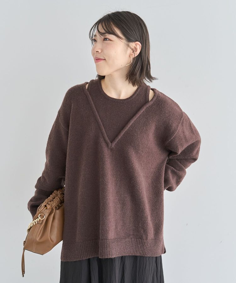 Green Parks「フェイクレイヤードVネックニットプルオーバー」|ニット・セーター|