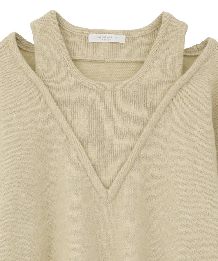 Green Parks「フェイクレイヤードVネックニットプルオーバー」|ニット・セーター|