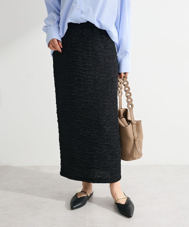 Green Parks「表面感ポコポコIラインスカート」|タイト|Black