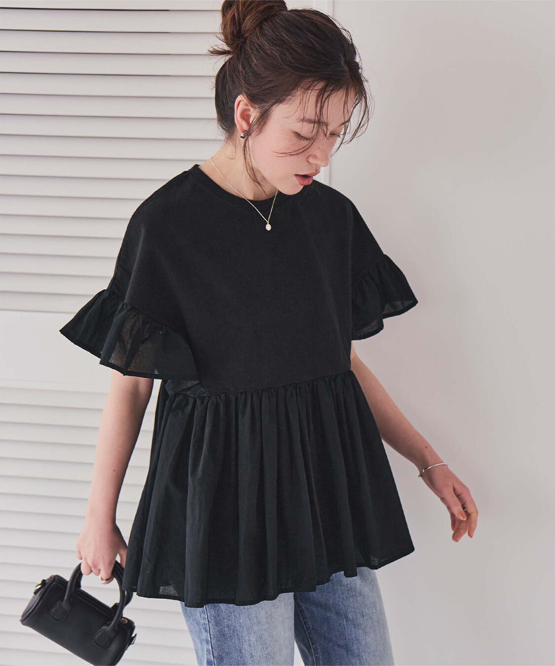 titivate「ｷﾞｬｻﾞｰﾍﾟﾌﾟﾗﾑﾄﾞｯｷﾝｸﾞﾄｯﾌﾟｽ」|Tシャツ・カットソー|ブラック