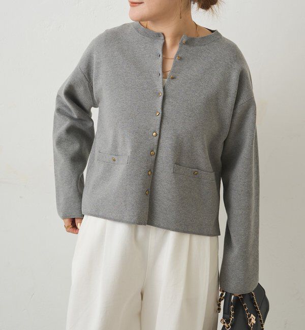  「【手洗い可能】ミラノリブニットカーディガン」|ニット・セーター|グレー