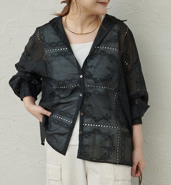  「パッチワーク刺繍レースブラウス」|シャツ・ブラウス|ブラック