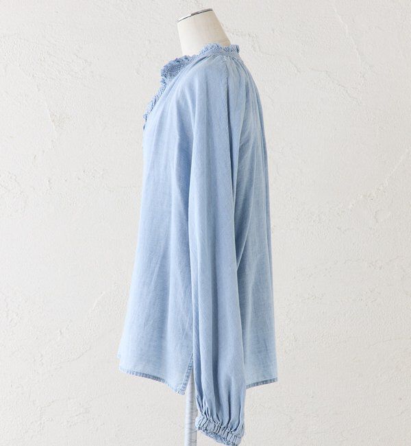  「襟元フリルシアーデニムブラウス」|シャツ・ブラウス|