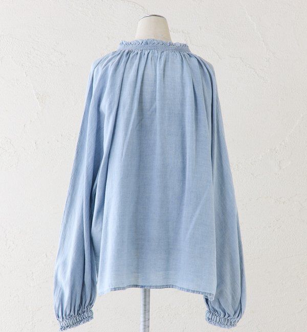  「襟元フリルシアーデニムブラウス」|シャツ・ブラウス|