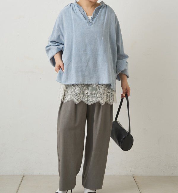  「襟元フリルシアーデニムブラウス」|シャツ・ブラウス|