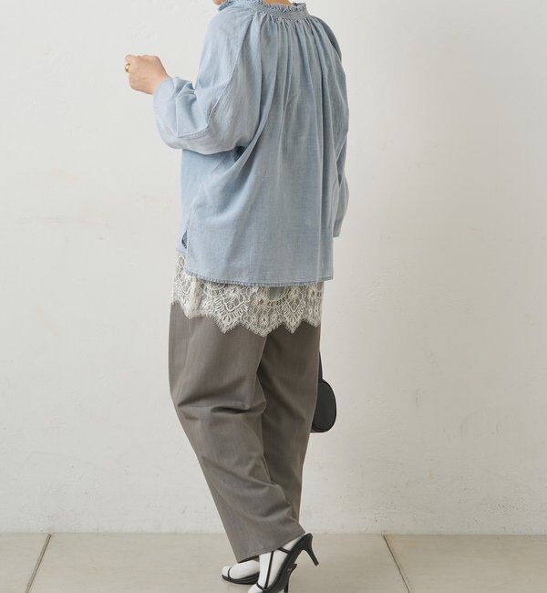  「襟元フリルシアーデニムブラウス」|シャツ・ブラウス|