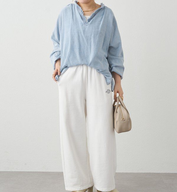  「襟元フリルシアーデニムブラウス」|シャツ・ブラウス|