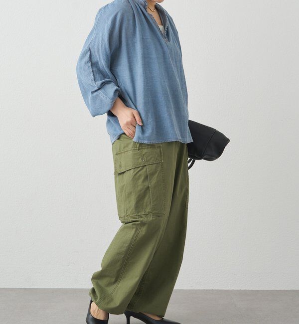  「襟元フリルシアーデニムブラウス」|シャツ・ブラウス|