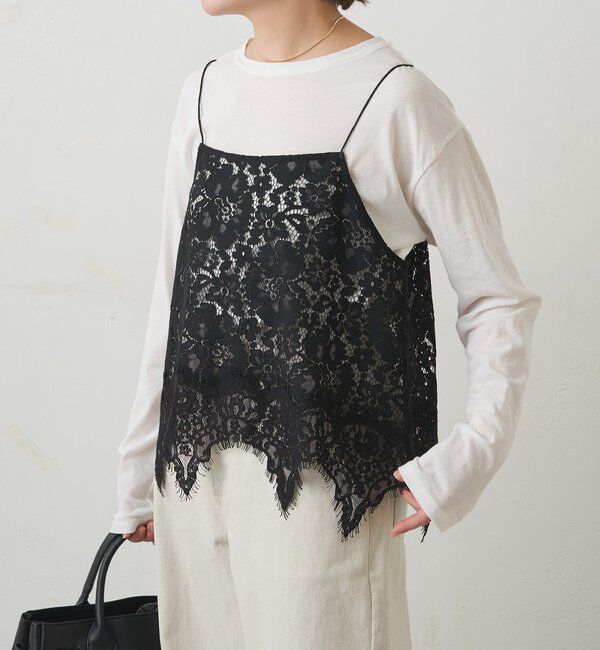  「フラワーモチーフレースキャミ」|キャミソール|ブラック
