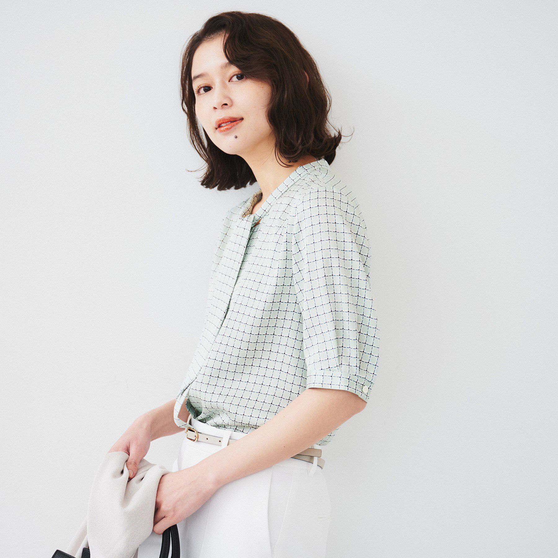 UNTITLED「【通勤/二の腕カバー】ジオメチェック ボウタイブラウス」|シャツ・ブラウス|