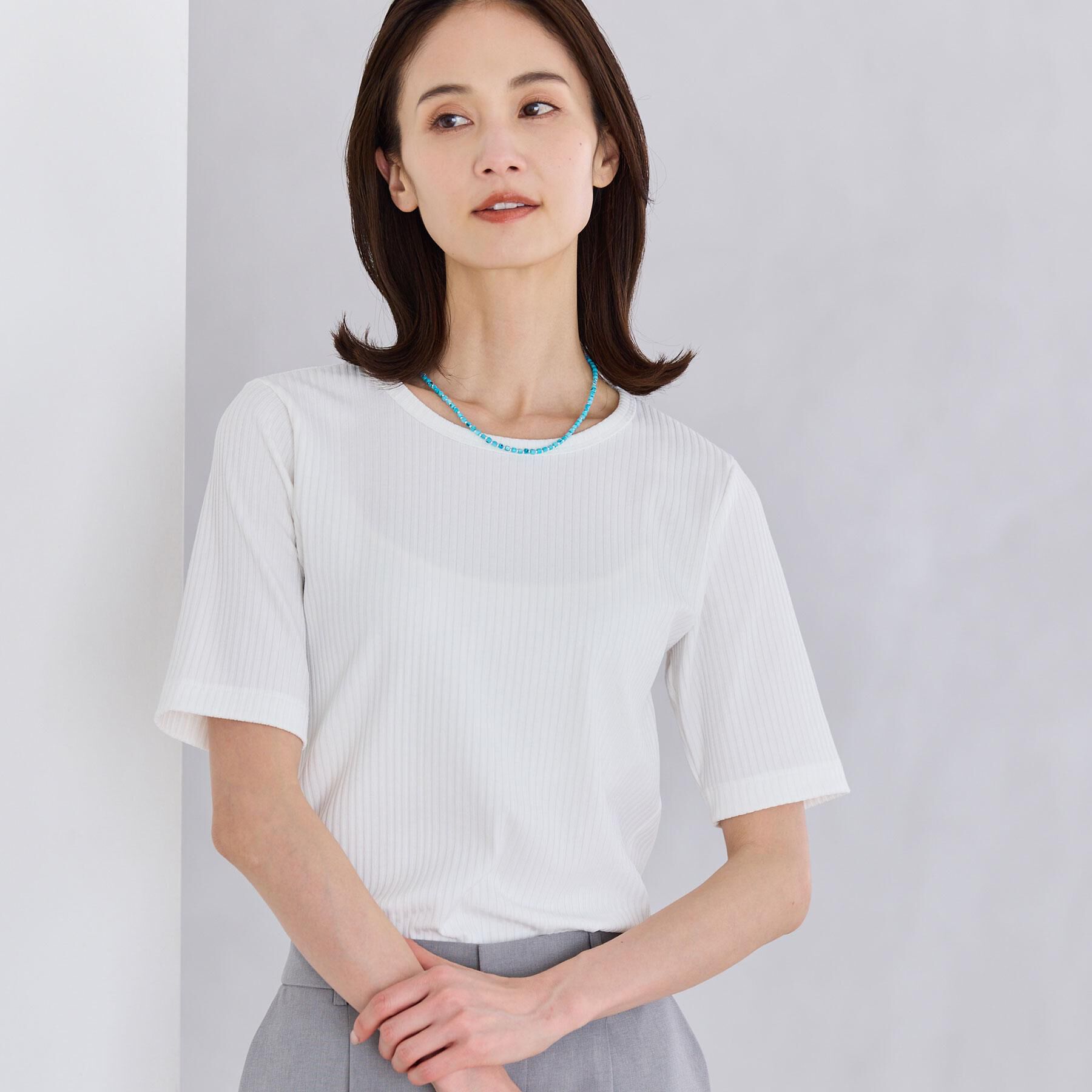 Reflect「【インナーにおすすめ◎】クルーネックストレッチリブトップス」|Tシャツ・カットソー|