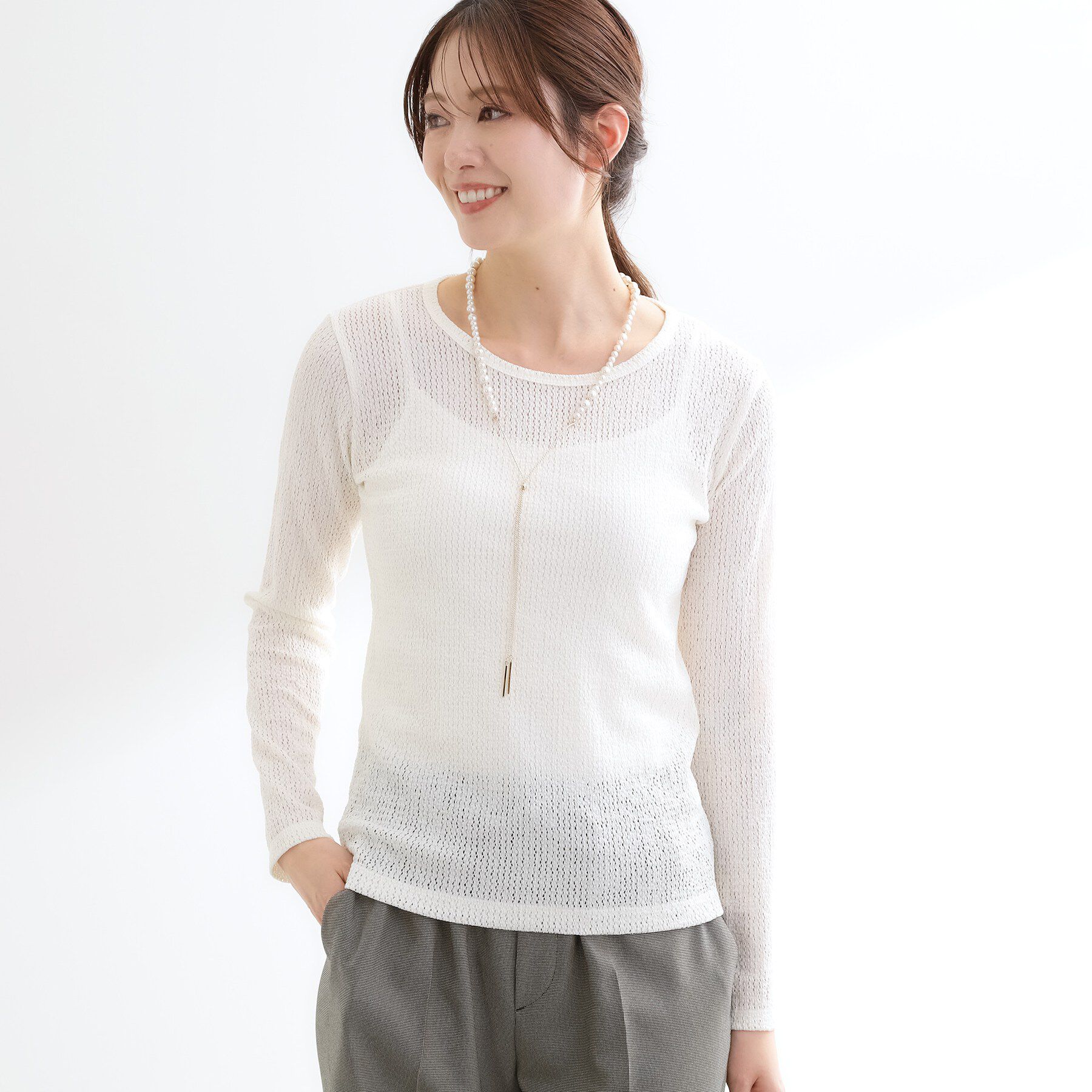 Reflect「【インナーにおすすめ◎】クルーネックレースジャージトップス」|Tシャツ・カットソー|