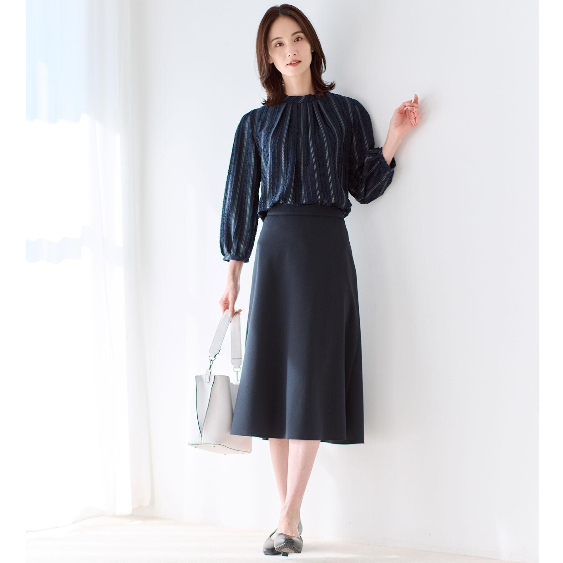 Reflect「【セットアップ可】ストライプ柄ジャカードブラウス」|シャツ・ブラウス|