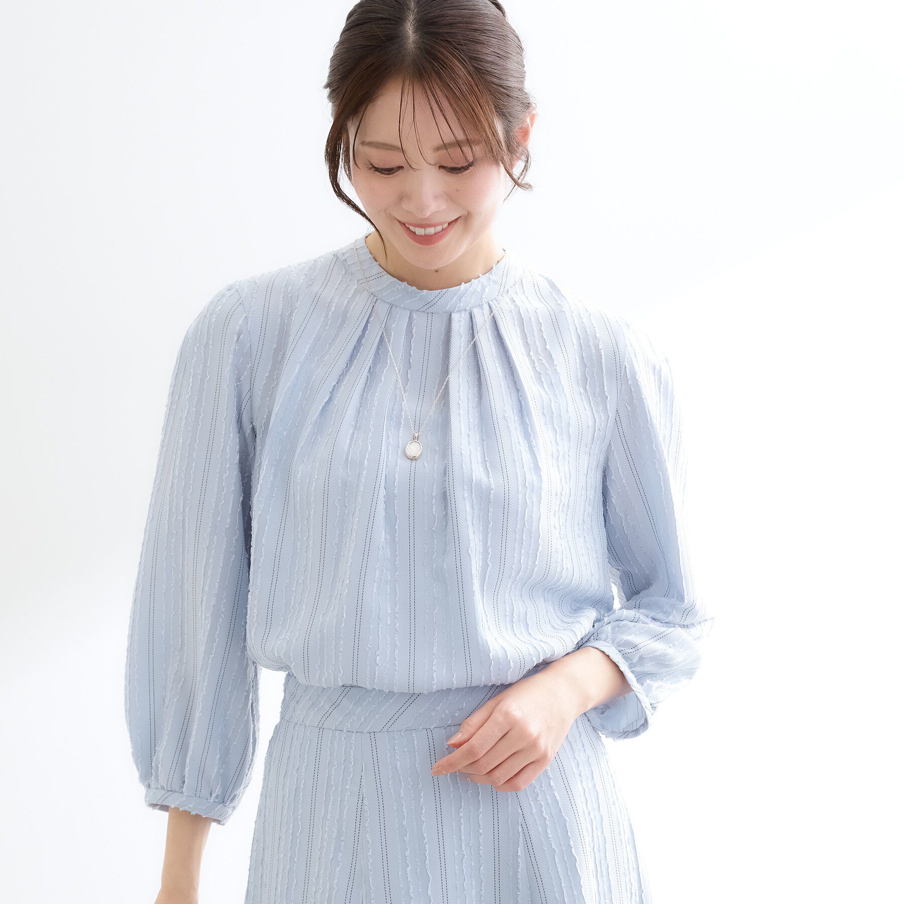 Reflect「【セットアップ可】ストライプ柄ジャカードブラウス」|シャツ・ブラウス|