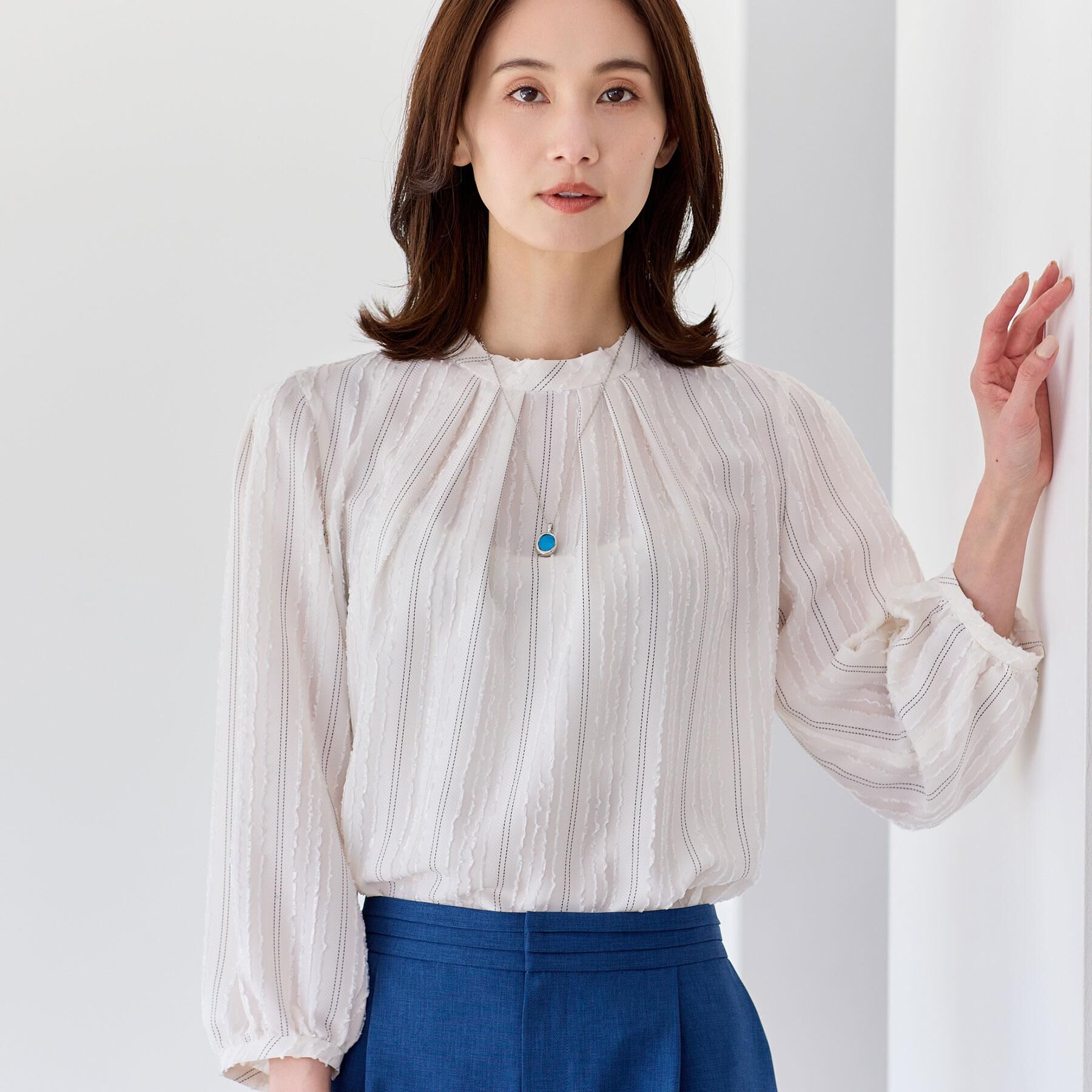 Reflect「【セットアップ可】ストライプ柄ジャカードブラウス」|シャツ・ブラウス|