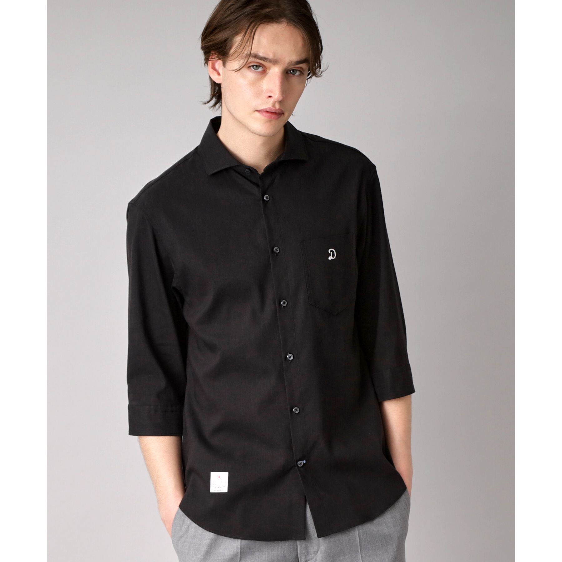 DRESSTERIOR「リネン混スリークオーターシャツ」|シャツ・ブラウス|ブラック(019)