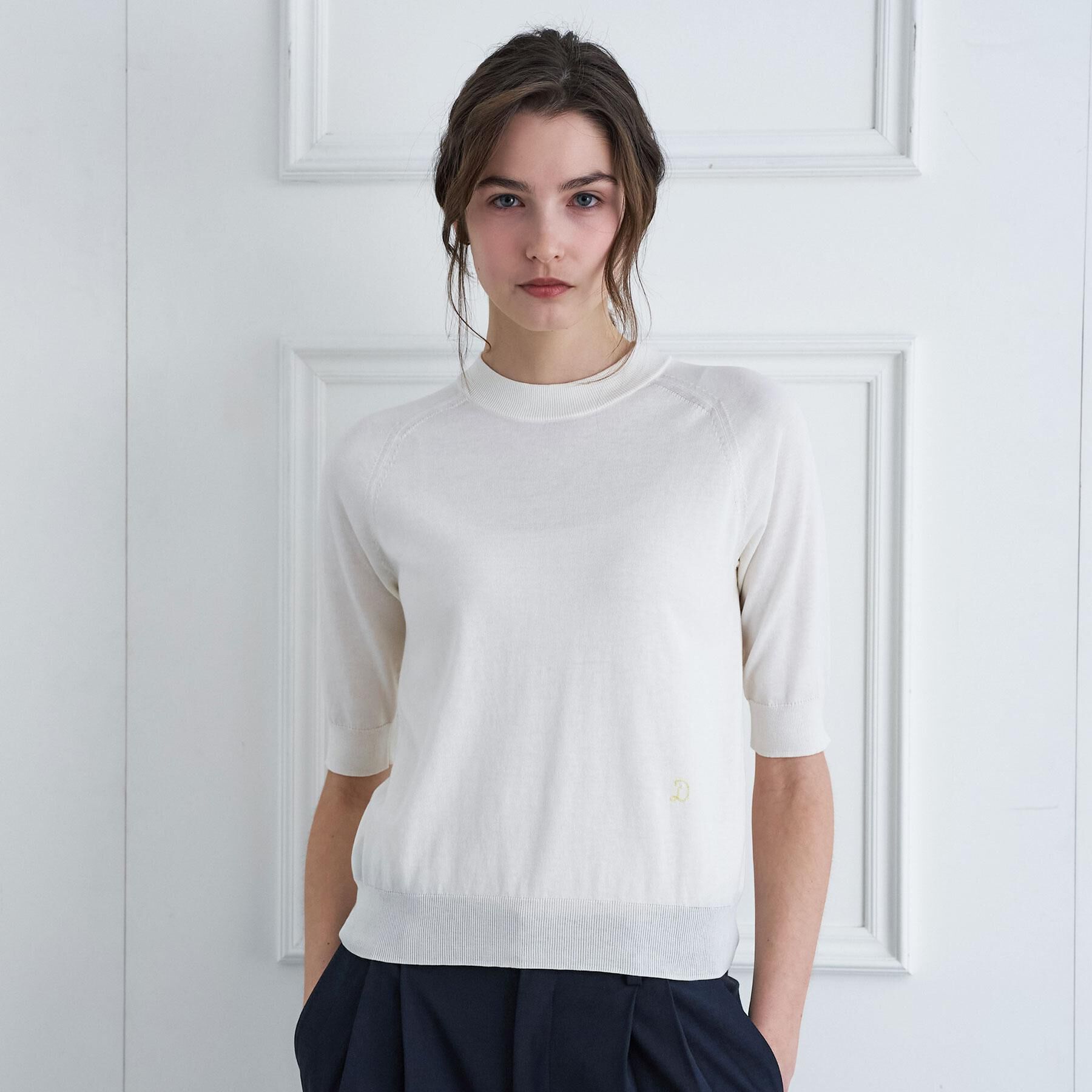 DRESSTERIOR「コットンシルクハーフスリーブニット」|ニット・セーター|ライトグレー(011