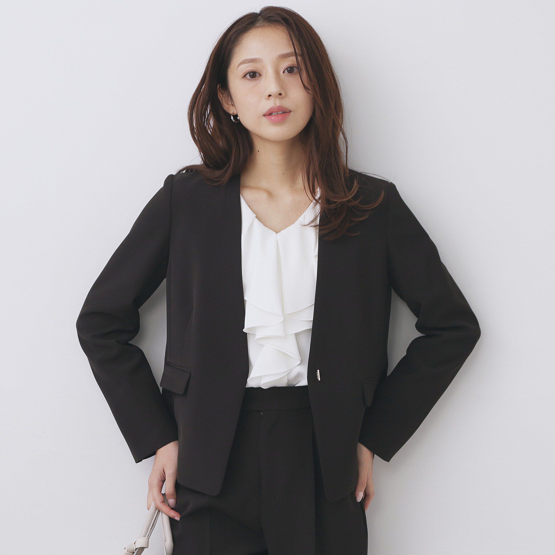 index「ストレッチノーカラージャケット/セットアップ対応【洗濯機OK/防シワ/イージーアイロン】」|ノーカラージャケット|ブラック(819)