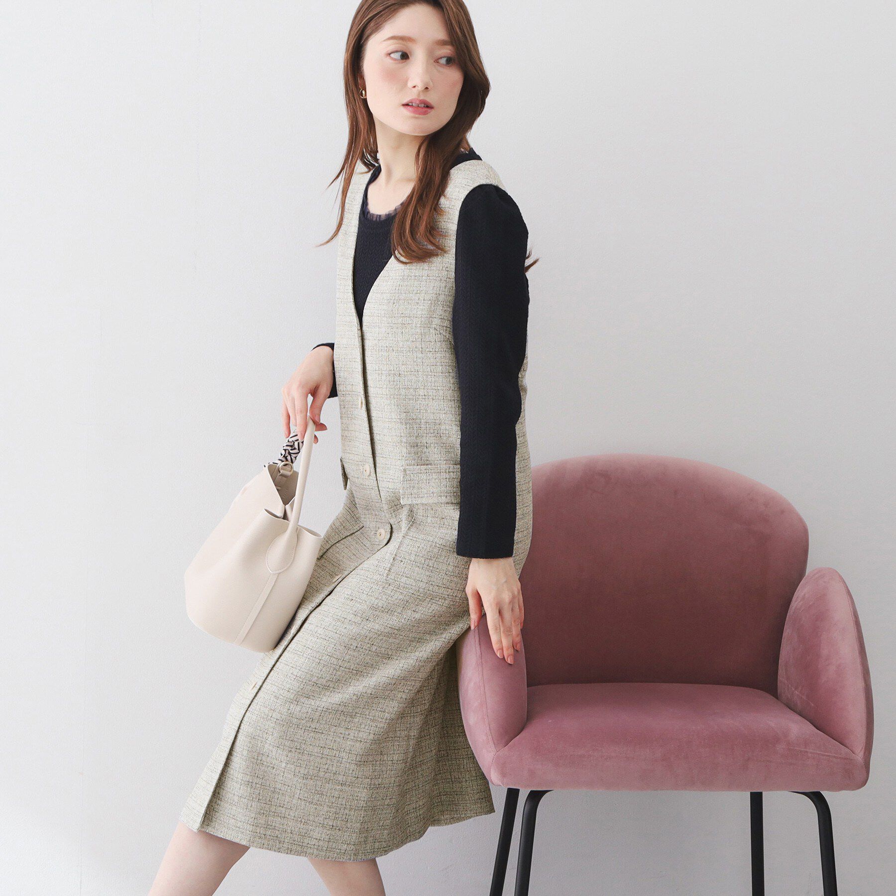 index「サマーツイード前開きジャンスカ【洗濯機OK/イージーアイロン】」|ワンピース|