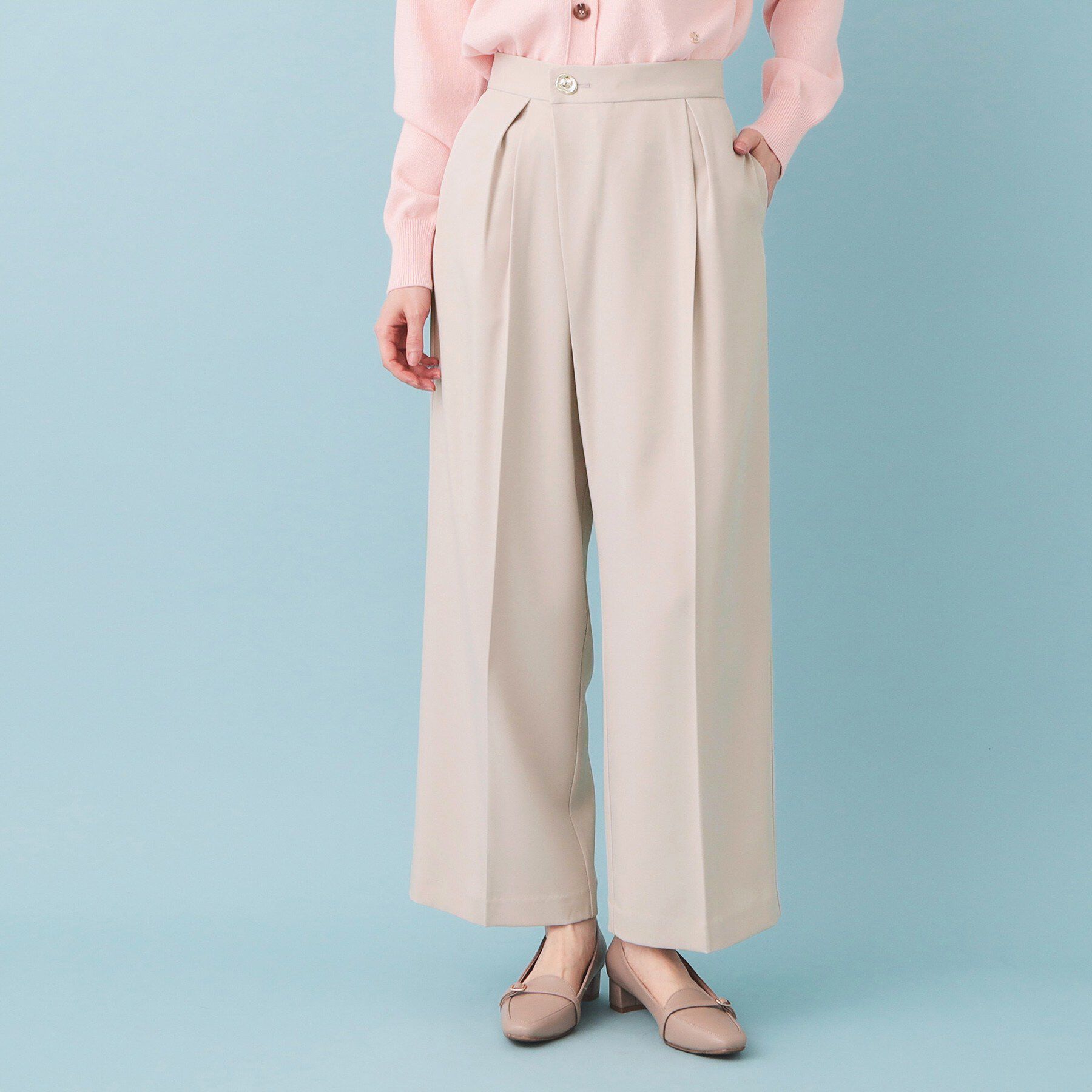 index「フロントラップ風ハイウエストワイドパンツ【洗濯機OK/ストレッチ/イージーアイロン】」|その他|