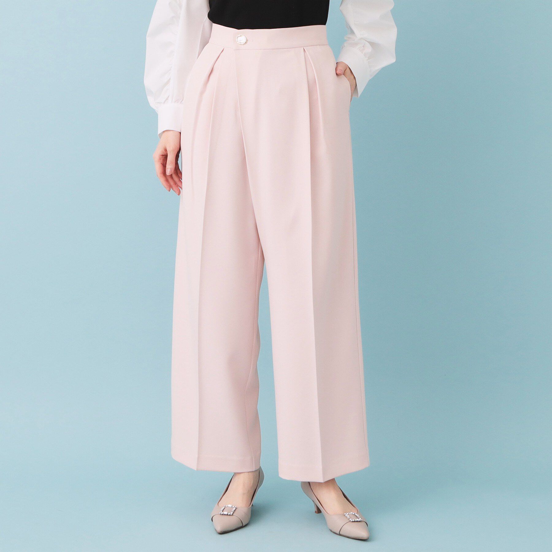 index「フロントラップ風ハイウエストワイドパンツ【洗濯機OK/ストレッチ/イージーアイロン】」|その他|