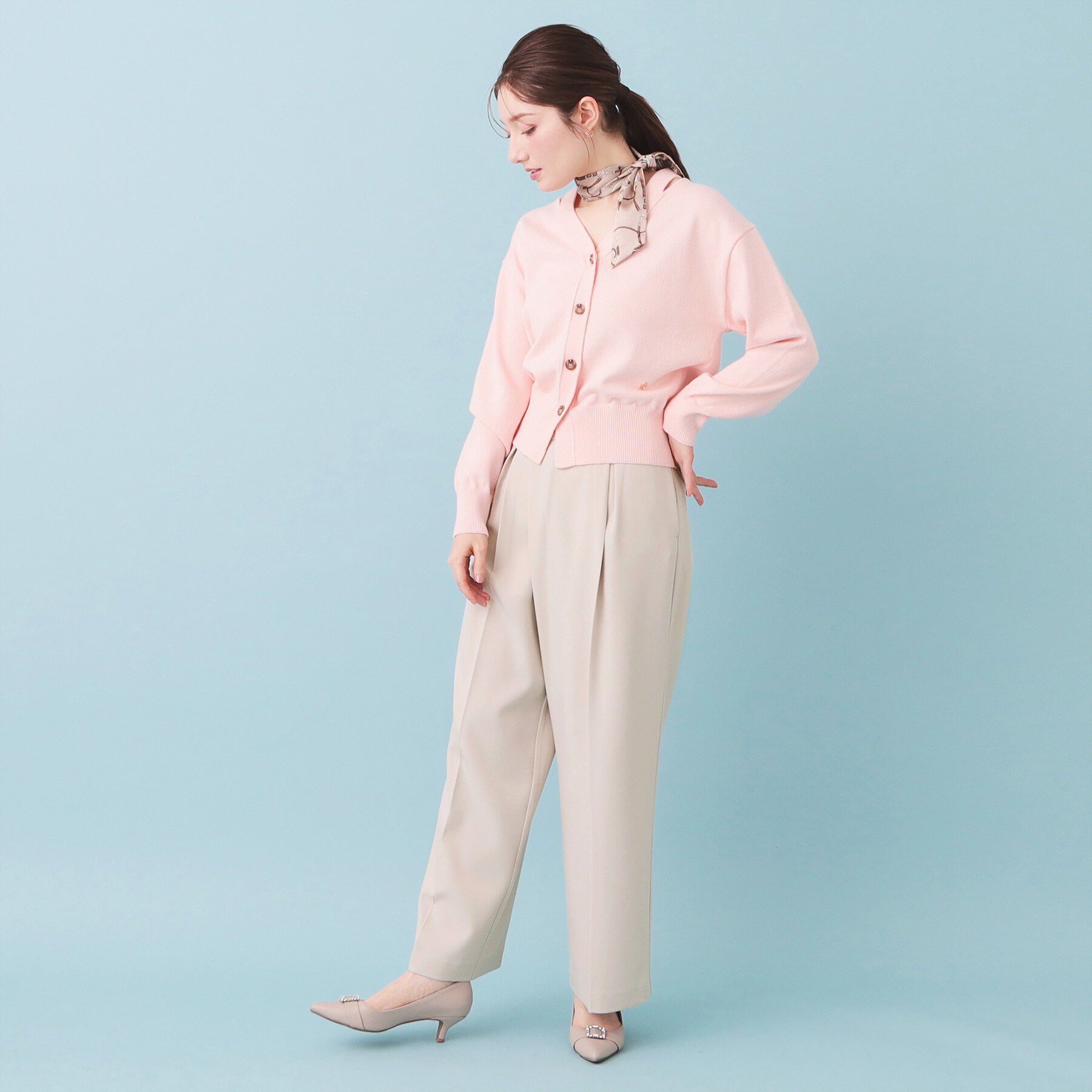 index「フロントラップ風ハイウエストワイドパンツ【洗濯機OK/ストレッチ/イージーアイロン】」|その他|